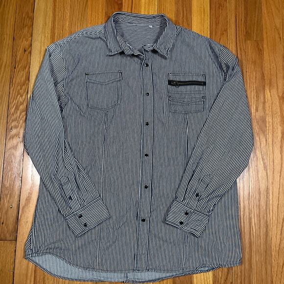 Hickory Striped Black Snap Button Long Sleeve Shirt Freude Japan Brand 3L XL - Picture 2 of 10